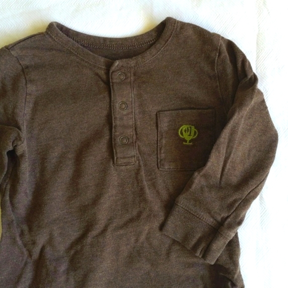 joe fresh brown long sleeve henley bodysuit diaper shirt 6-12 months baby boy - Picture 2 of 5